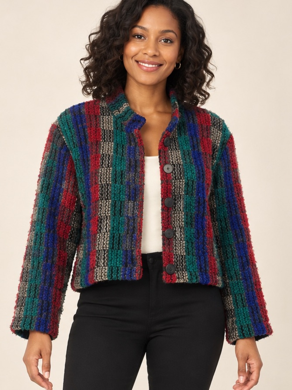 Doncaster Sport Vintage Multicolor Plaid Bouclé Cropped Jacket Size 4